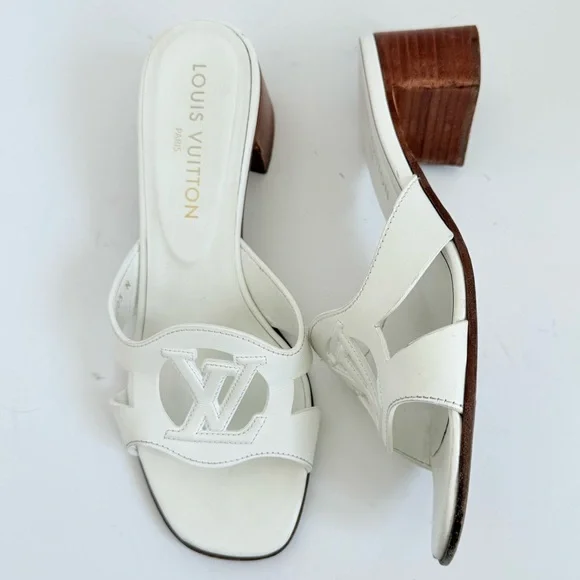 Louis Vuitton Isola LV Logo Mule Sandals White Leather Block Heel Slides EU 38.5 - Picture 3 of 11